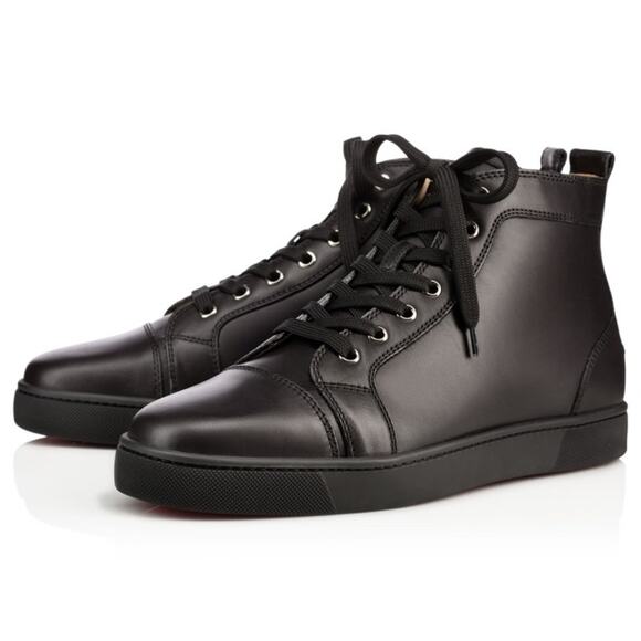 CHRISTIAN LOUBOUTIN Louis High Top Sneakers Calf Leather Black Sz 43.5 / 10.5 - Picture 1 of 12